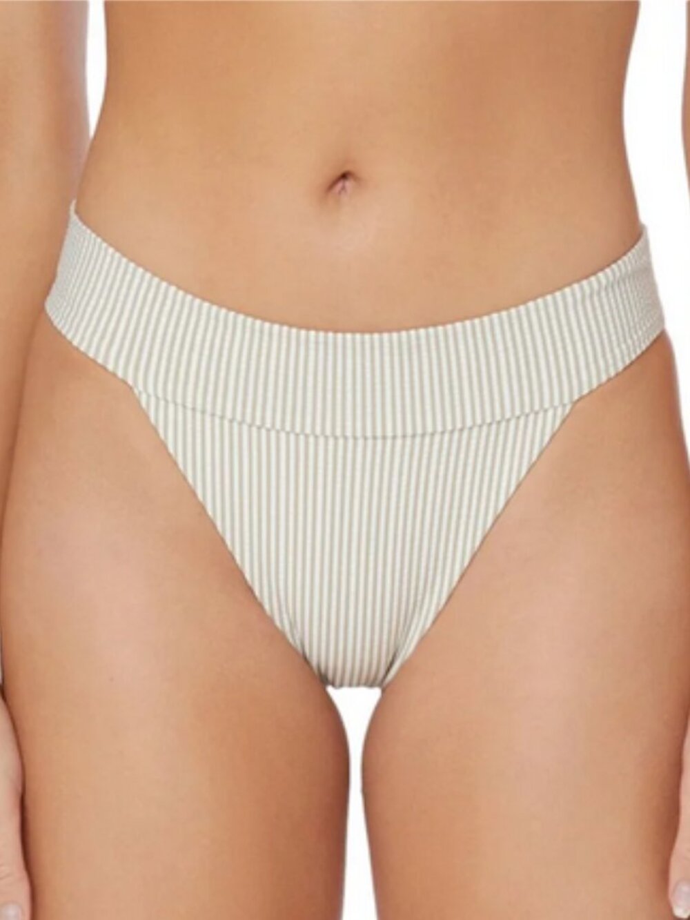 New! Onia Karina Bikini Bottom in Tan/White Seersucker Micro Stripe Sz S